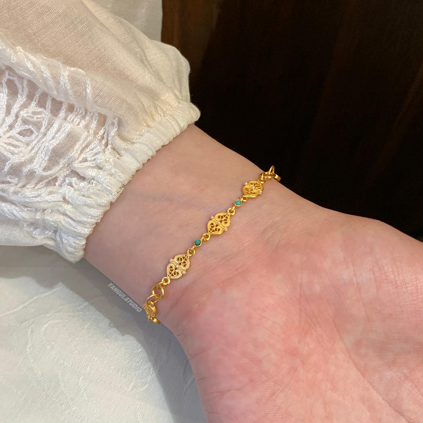 Yangui燕归「寻遗」国风新中式纯银925镀18k金轻奢百搭钱币手链女