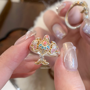 Yangui燕归「雁回时」国风新中式珐琅彩足银999.9燕子百搭戒指女