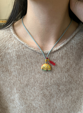 燕归唐彩象足银编绳长款项链女