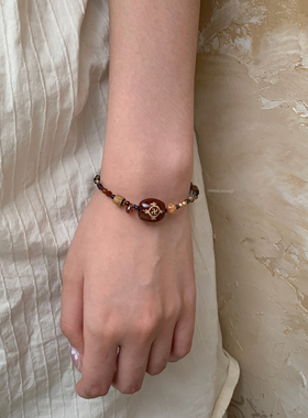 燕归原创古玛瑙天然石复古手链