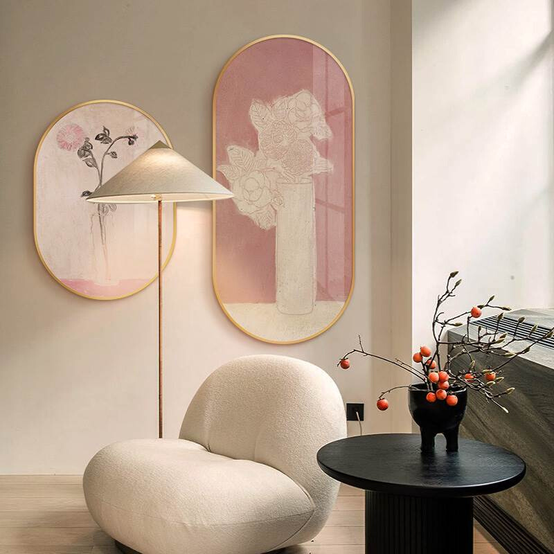 厂家常玉粉色时期花卉静物装饰画温馨文艺挂画玄关走廊过道圆形壁图片