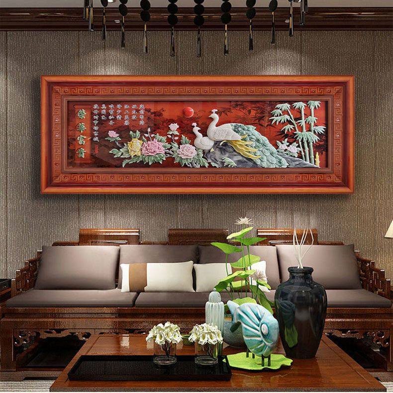 客厅装饰画沙发背景墙壁画家和万事兴玉雕挂画中式立体浮雕画实木_虎窝淘