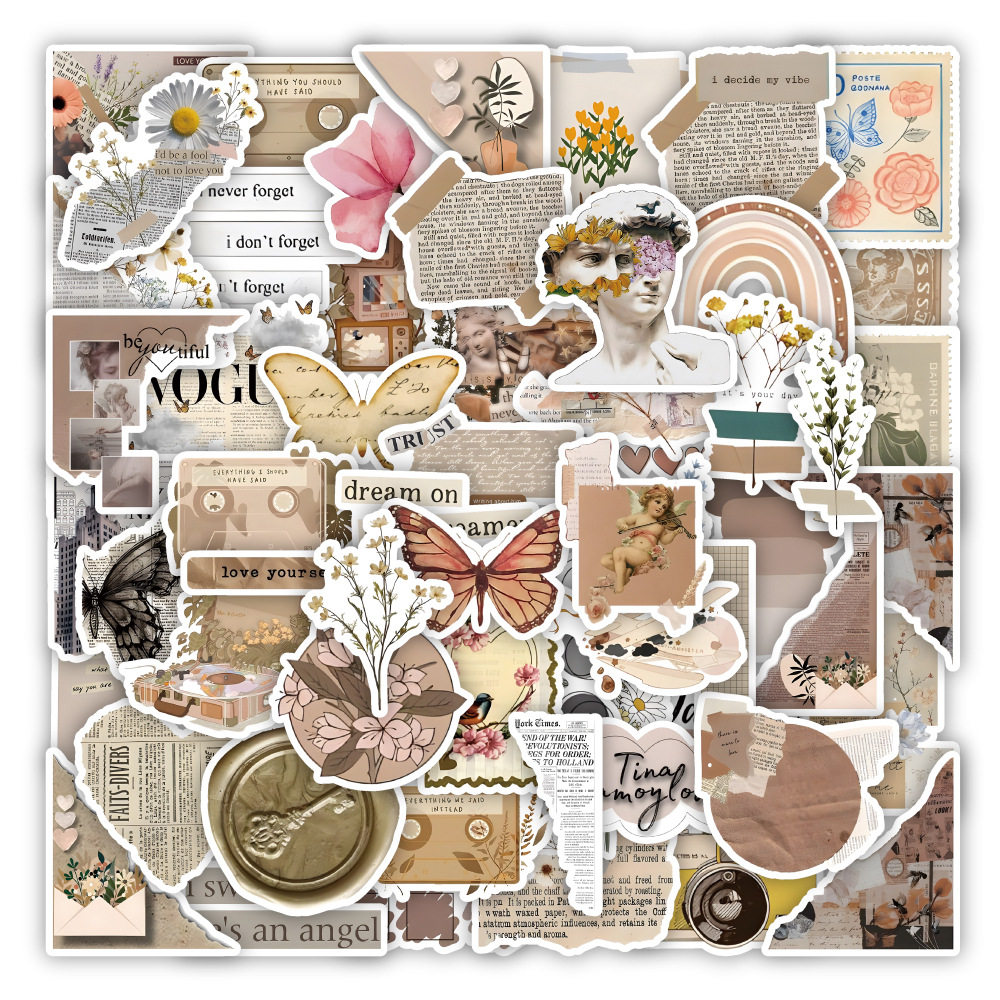 120张高颜值欧美复古报纸风残缺日记贴纸DIY创意水杯手帐记录贴