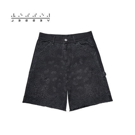 xVESSEL短裤男潮流休闲百搭宽松中裤个性腰果花复古拼接夏季