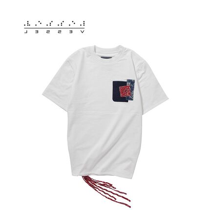 xVESSELSpliceTee 古布拼接飘带夏季T恤短袖明星同款情侣百搭