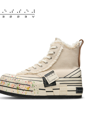 xVESSEL吴建豪双侧标爬梯泼墨高帮厚底鞋百搭男女同款松糕帆布鞋