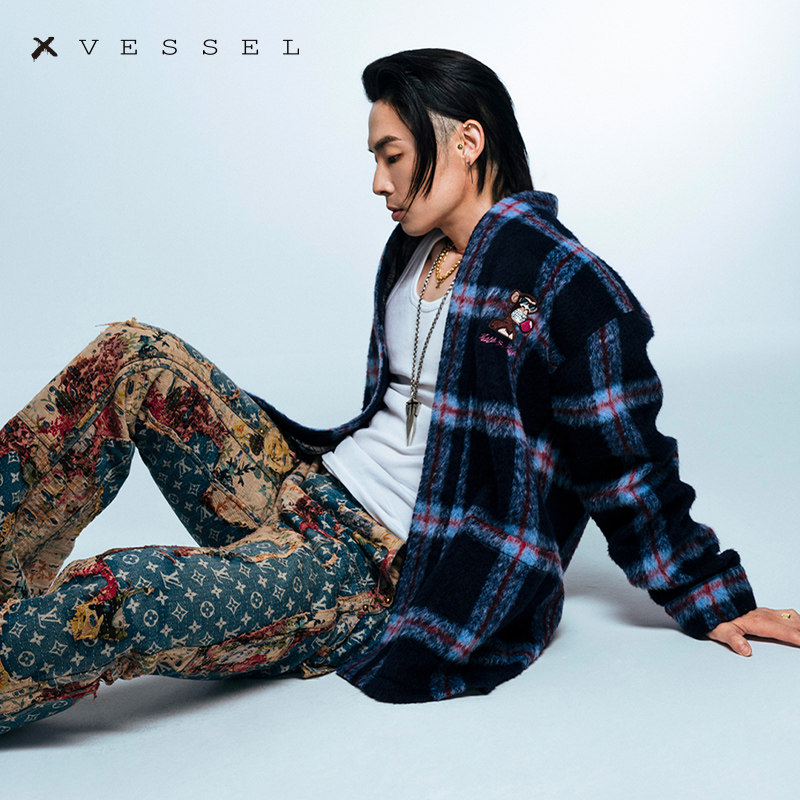 xVESSEL吴建豪外套羊毛大衣格纹男春夏汉服中式唐装 道袍外套