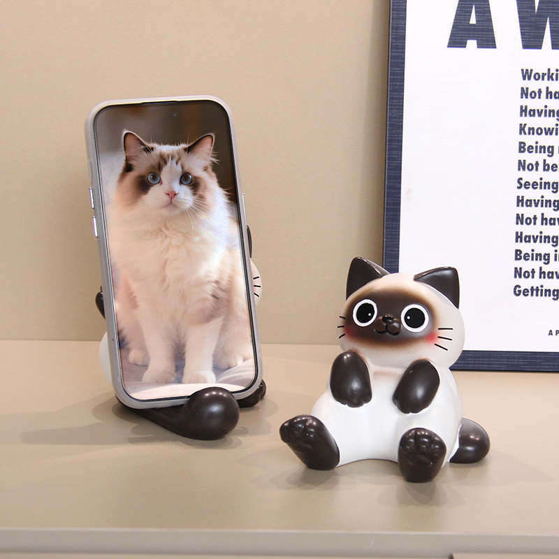 笨鸟创意暹罗猫手机支架桌面摆件