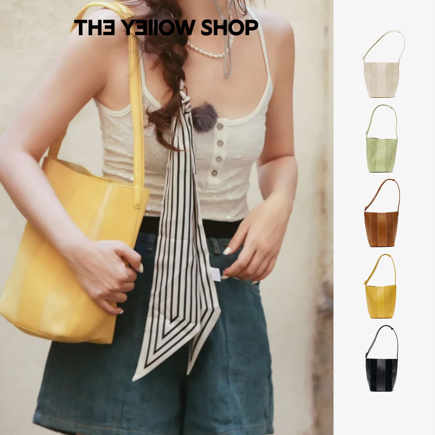 THEYELLOWSHOP牛皮条纹水桶包