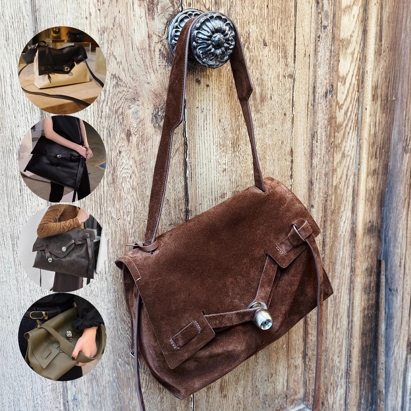 大容量托特包门把锁扣单肩腋下包