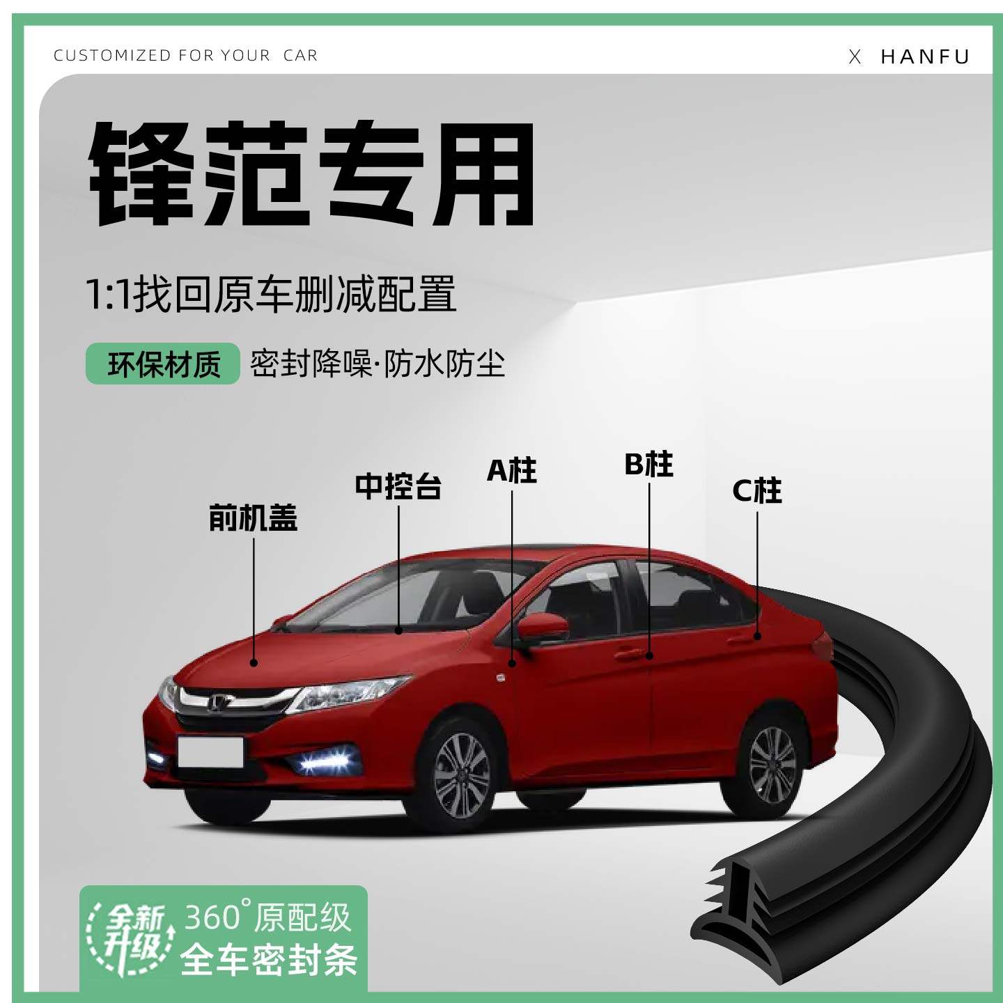 适用本田锋范汽车B柱密封条C柱中控隔音引擎机盖防撞胶条用品装饰