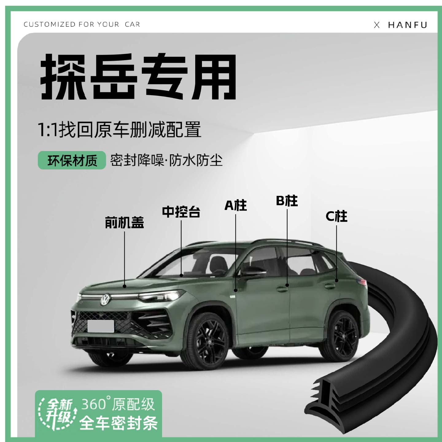 适用25款大众探岳/探岳X汽车B柱密封条C柱中控引擎改装饰防撞胶条