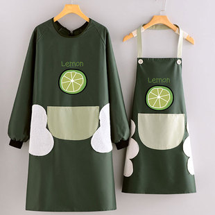 新款 防水防油家用厨房女罩衣印字围腰工作服定制LOGO 围裙长袖
