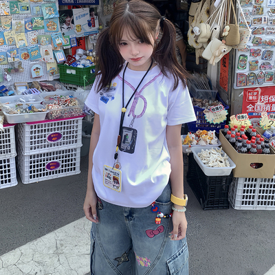 GTGA美式复古3D趣味印花短袖T恤2025年夏季女款新品个性上衣宽松