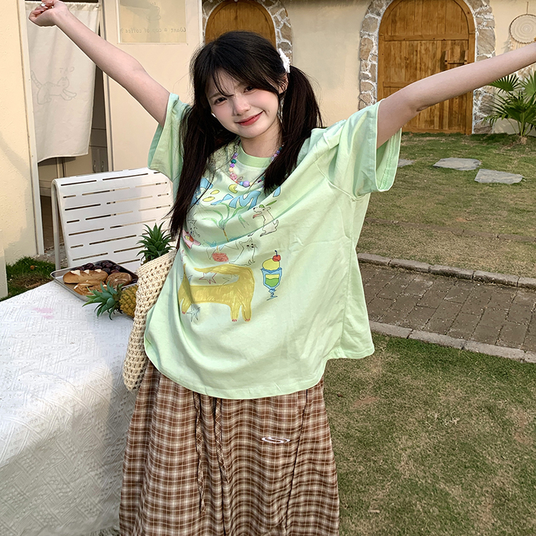 GTGA夏季满印卡通彩色多巴胺印花短袖T恤男女休闲薄款宽松美式潮