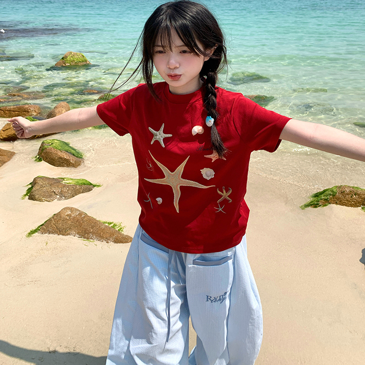 GTGA 夏季新款美式海星印花修身T恤男女圆领显瘦遮肉上衣短袖