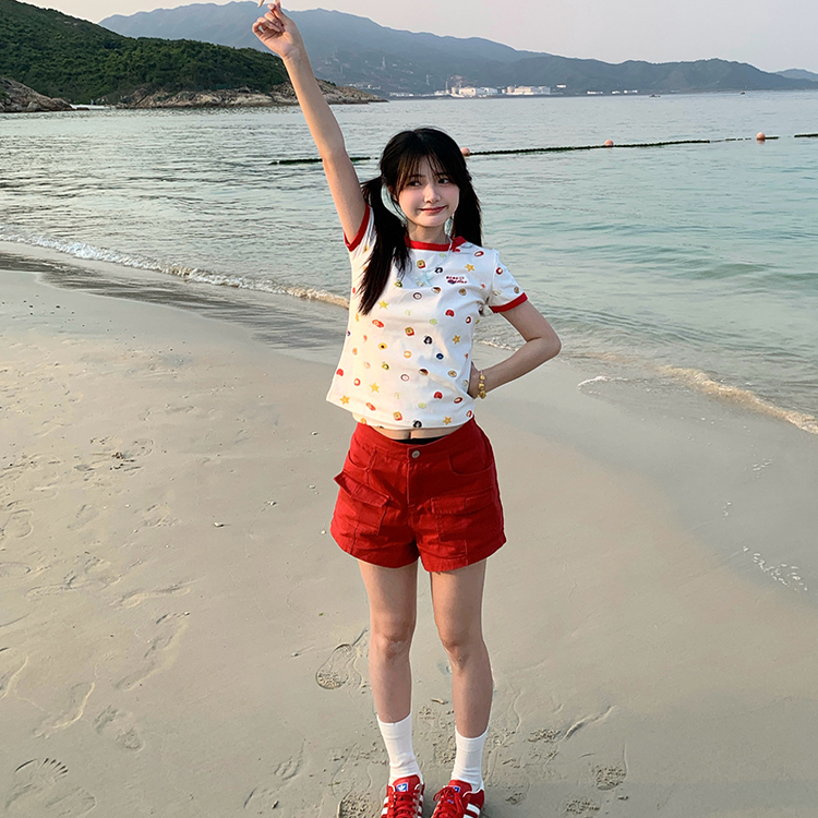 GTGA 夏季美式复古辣妹口袋工装牛仔短裤女新款高腰包臀显瘦热裤