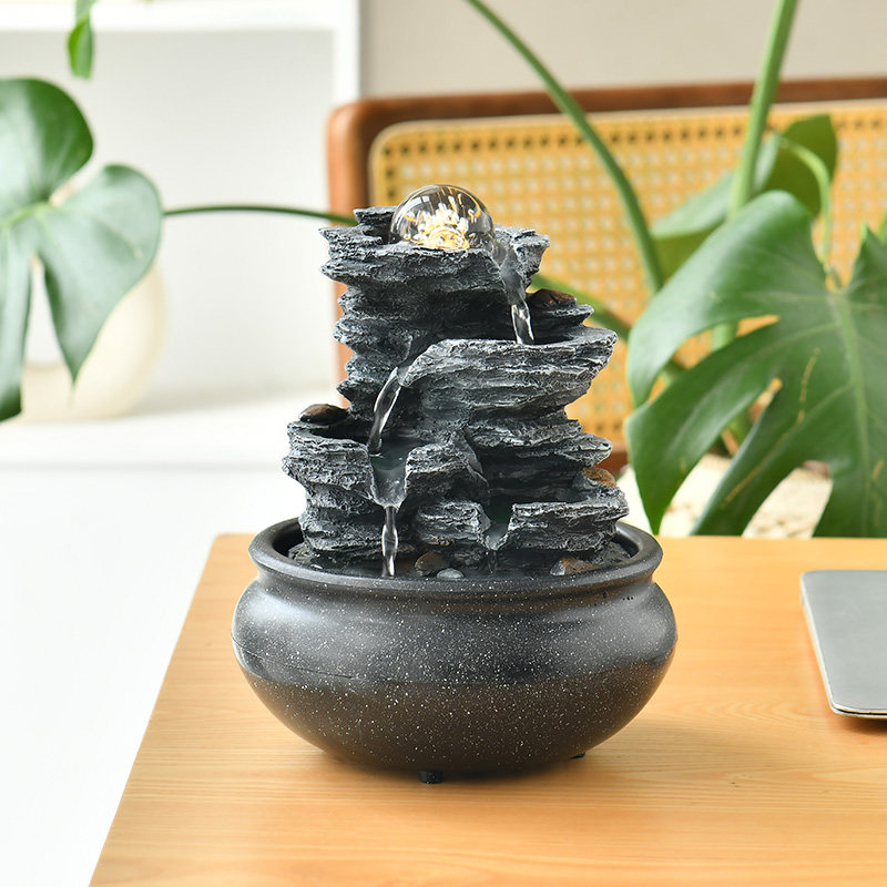 时来运转流水摆件循环假山风水球招财桌面家居小型加湿器开业礼品