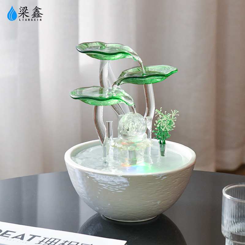 装饰品摆件现代客厅陶瓷流水器循环风水球生财办公室茶台开业礼品