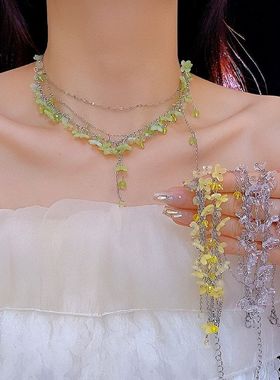 潮流精致粉色串珠叠戴流苏项链