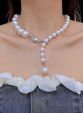 网红同款大珍珠闪钻项链韩国东