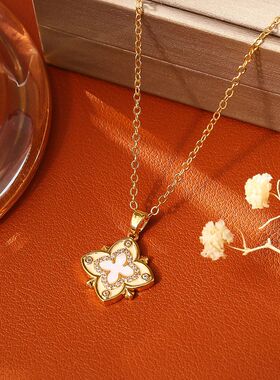 爆款天然贝母四叶草项链高级感轻