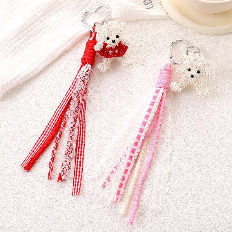 日韩miu系花边蕾丝编织绳包包挂件纯手工编织珍珠小熊手机挂件女,节庆用品/礼品,挂饰/生肖挂饰,淘宝优惠券,粉丝福利购,淘宝优惠卷