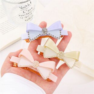 醋酸发夹后脑勺蝴蝶结领结头饰蓝色粉色点钻弹簧夹刘海碎发马尾夹