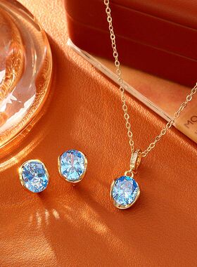 爆款蓝色锆石吊坠项链高级感时尚