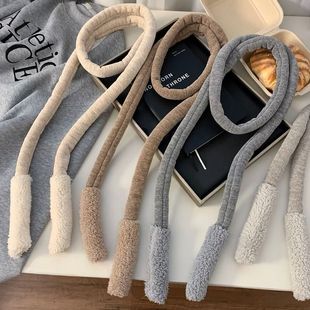 围巾秋冬款 细窄法棍围巾女纯色拼接百搭保暖围脖多用系腰腰带腰链