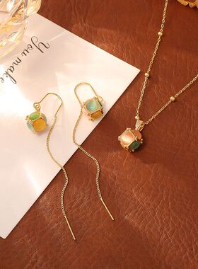 抖音爆款猫眼石魔方项链耳环夏日