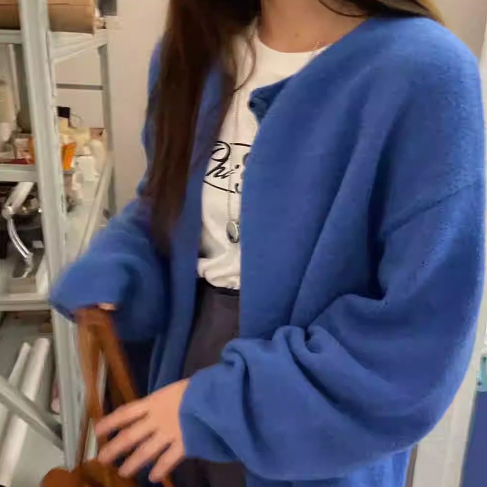 正版宽松百搭慵懒风一粒扣针织开毛衣