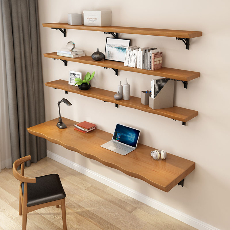 实木北欧书桌书架一体组合