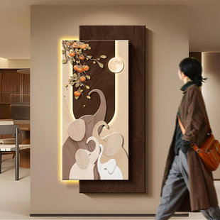 中古风吉象如意入户玄关装饰画侘寂风走廊过道入户门高级感挂壁画