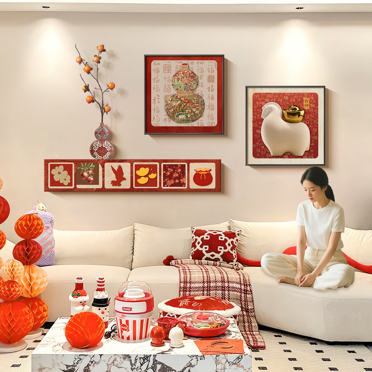 马上有钱葫芦客厅装饰画客厅沙发背景墙挂画新年喜庆现代装饰画,家居饰品,现代装饰画,淘宝优惠券,粉丝福利购,淘宝优惠卷