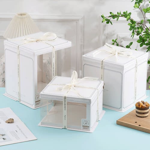 蛋糕盒6 8 10 12寸生日蛋糕盒子包装盒纸盒半透明网红烘焙双层