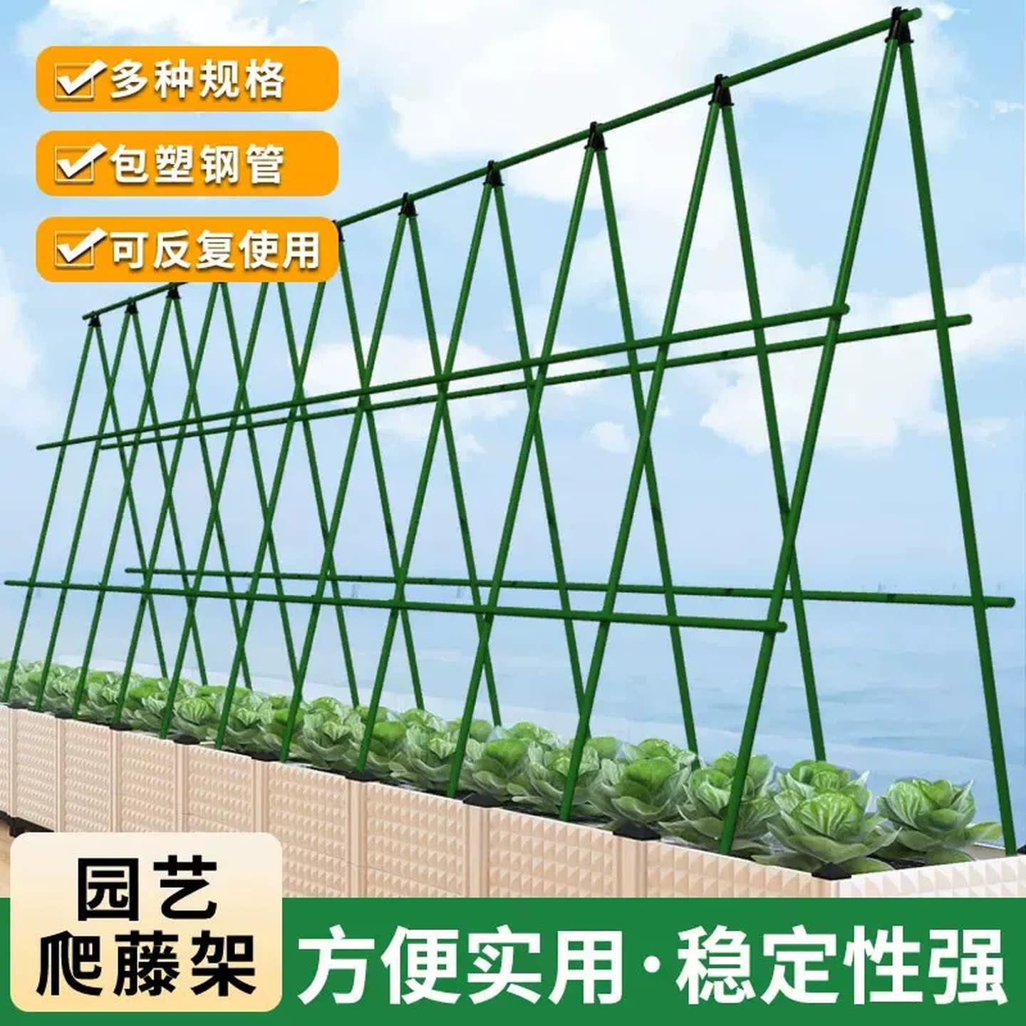 黄瓜爬藤架豆角架西红柿支撑杆瓜果蔬菜搭棚架子植物专用包塑钢管