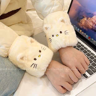套袖女款羽绒服护袖冬毛绒猫咪防污袖套工作学习学生耐脏儿童袖头