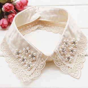 蕾丝假领子百搭女高档韩国假衬衫领复古珍珠项链假领装饰衣领领子