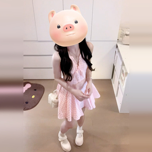 收腰a字短裙 小个子粉色蝴蝶结格纹连衣裙子女装 夏季 2025新款 爆款