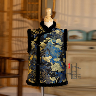 男童唐装汉服马甲冬季加绒男孩拜年服儿童国风过年背心男宝宝抓周