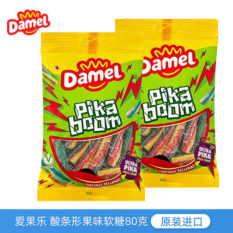 西班牙进口Damel爱果乐酸条水果味软糖80g儿童休闲零食酸沙橡皮糖