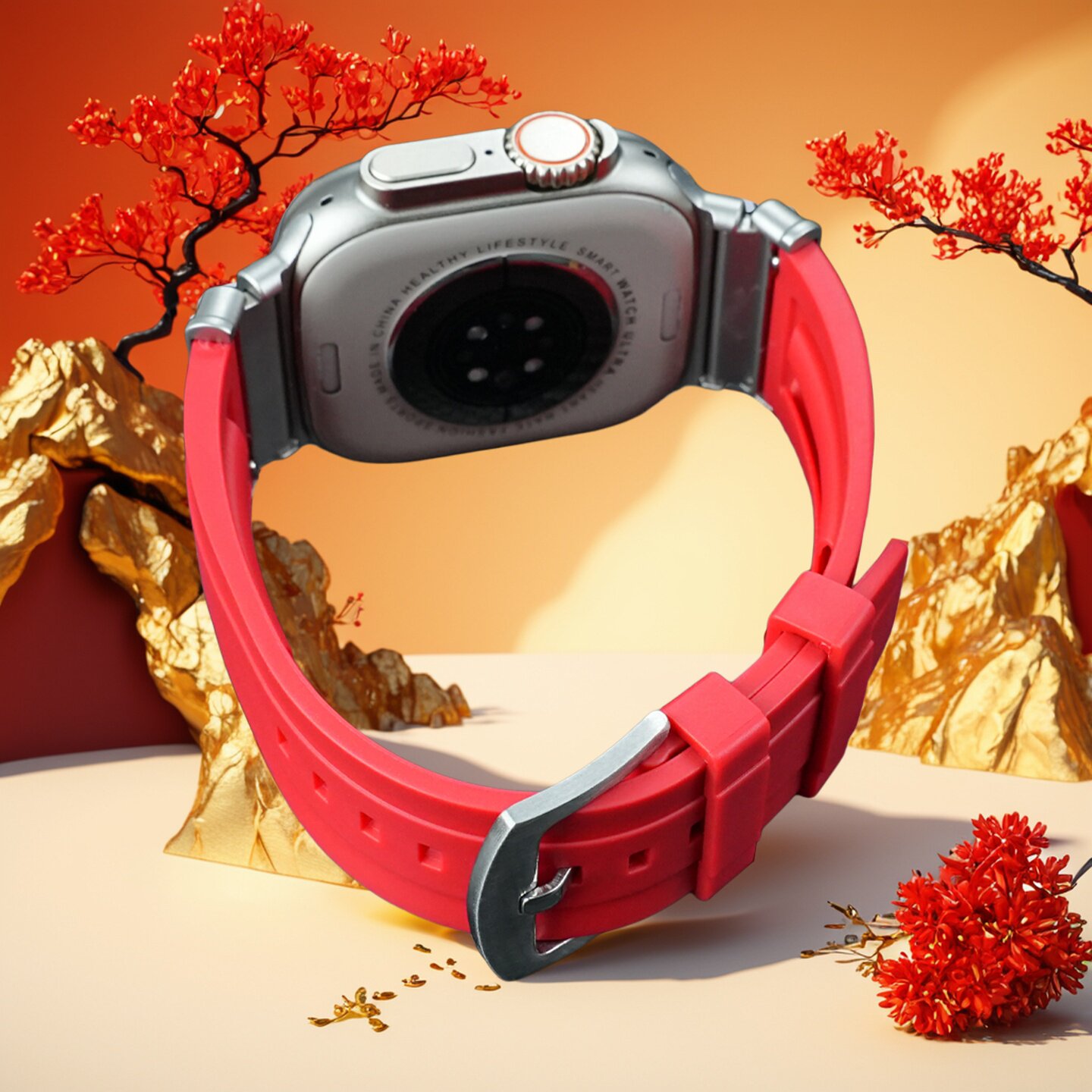 新年红硅胶苹果手表带49mm