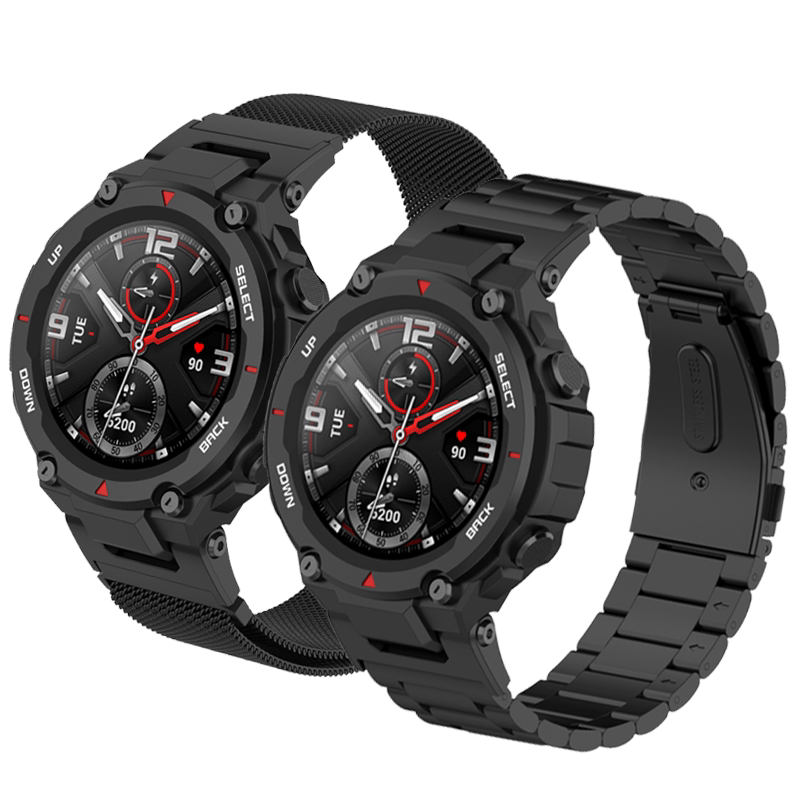 雷米龙适配Amazfit T-Rex华米霸王龙手表表带改装款手表带男不锈钢硅胶橡胶表链凹接口专用接口