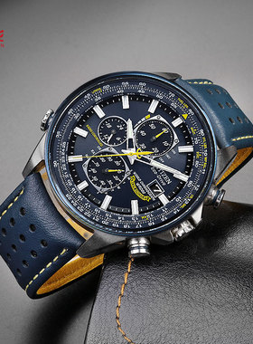 适配Citizen西铁城蓝天使电波男表真皮手表带AT8020-54L/8020-03L深蓝色头层牛皮表链配件男22 23mm