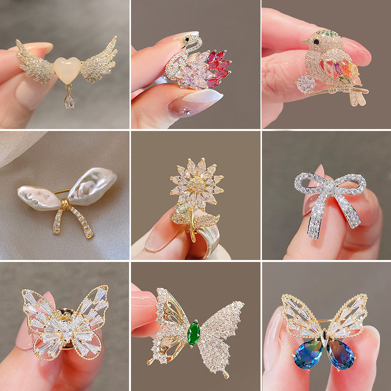 新款时尚防走光胸针女高档气质简约珍珠胸花别针固定衣服百搭配