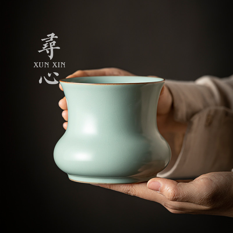 寻心天青汝窑建水茶洗汝瓷开 片可养茶渣桶茶洗缸陶瓷功夫茶具配