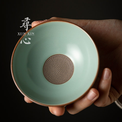 陶瓷天青汝窑茶漏茶滤手工全瓷滤网家用过滤器功夫茶具零配件创意