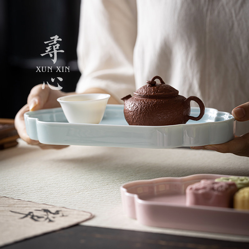 中式如意长方形茶点盘水果干果盘禅意点心盘陶瓷干泡盘养壶盘壶承