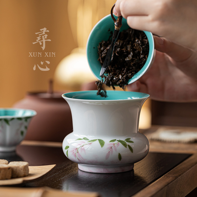 寻心松石绿陶瓷建水茶渣缸水盂